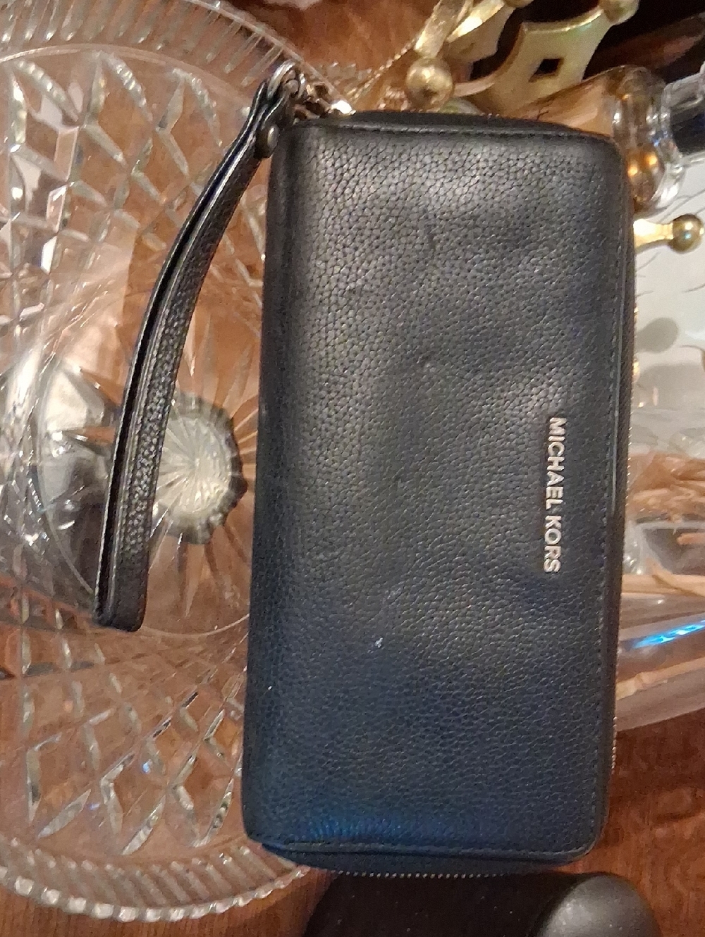 Michael Kors Black Pebbled Leather Zip Wristlet Wallet